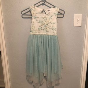 Girls Light Blue/White Floral Sequin Dress